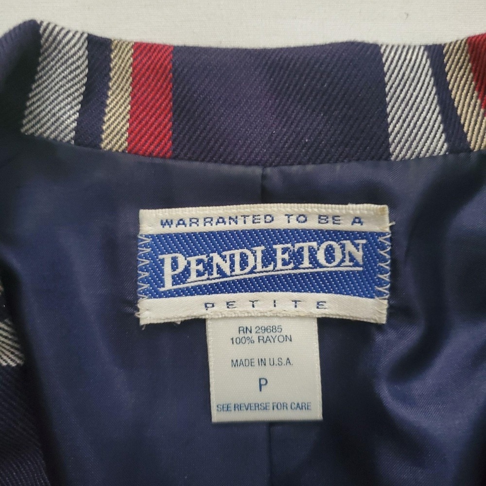 Pendleton Women's Vintage Red Blue Tartan Plaid Blazer Jacket Top Size Petite - Picture 8 of 12